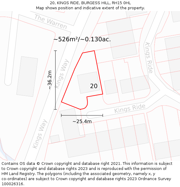 20, KINGS RIDE, BURGESS HILL, RH15 0HL: Plot and title map