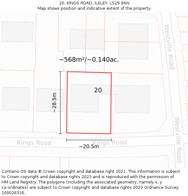 20, KINGS ROAD, ILKLEY, LS29 9AN: Plot and title map