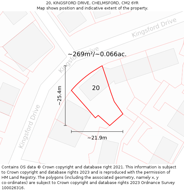 20, KINGSFORD DRIVE, CHELMSFORD, CM2 6YR: Plot and title map