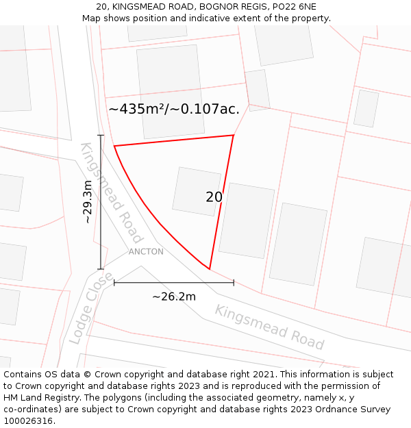 20, KINGSMEAD ROAD, BOGNOR REGIS, PO22 6NE: Plot and title map