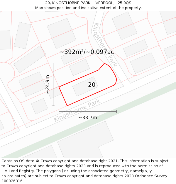 20, KINGSTHORNE PARK, LIVERPOOL, L25 0QS: Plot and title map