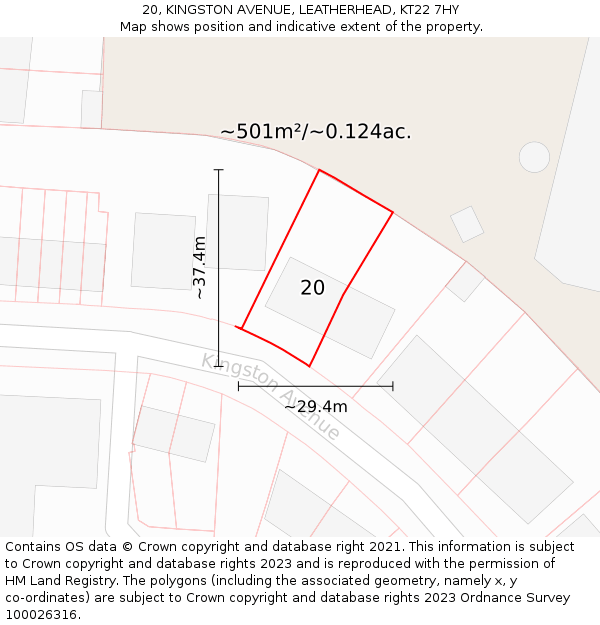 20, KINGSTON AVENUE, LEATHERHEAD, KT22 7HY: Plot and title map