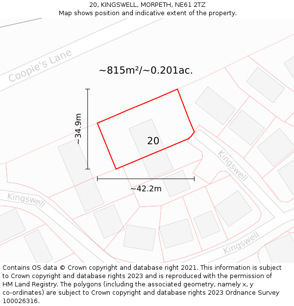 20, KINGSWELL, MORPETH, NE61 2TZ: Plot and title map