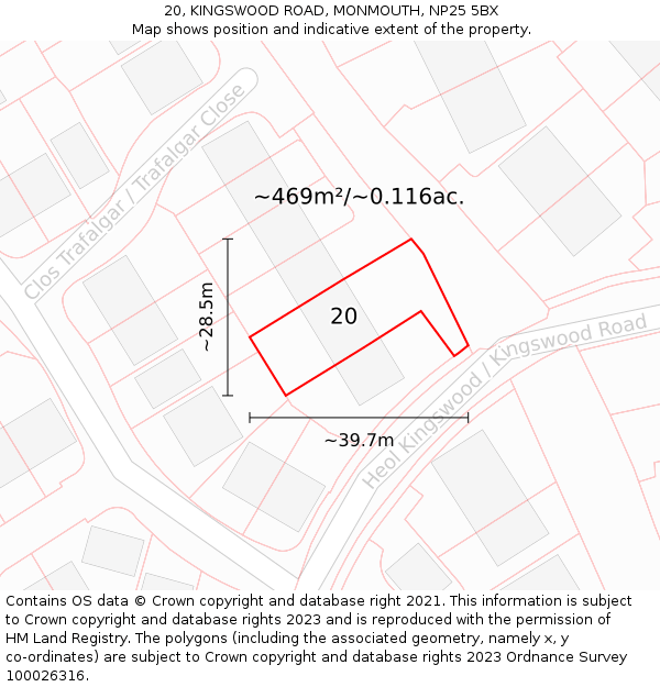 20, KINGSWOOD ROAD, MONMOUTH, NP25 5BX: Plot and title map