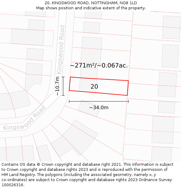 20, KINGSWOOD ROAD, NOTTINGHAM, NG8 1LD: Plot and title map