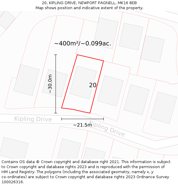 20, KIPLING DRIVE, NEWPORT PAGNELL, MK16 8EB: Plot and title map