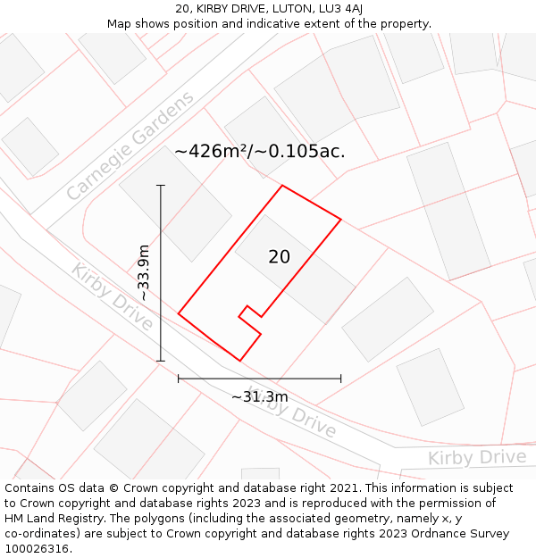 20, KIRBY DRIVE, LUTON, LU3 4AJ: Plot and title map