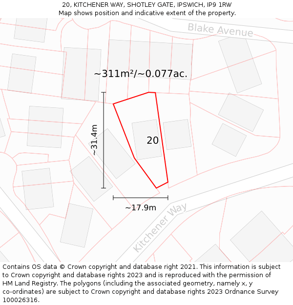 20, KITCHENER WAY, SHOTLEY GATE, IPSWICH, IP9 1RW: Plot and title map