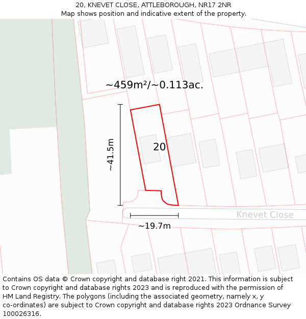 20, KNEVET CLOSE, ATTLEBOROUGH, NR17 2NR: Plot and title map