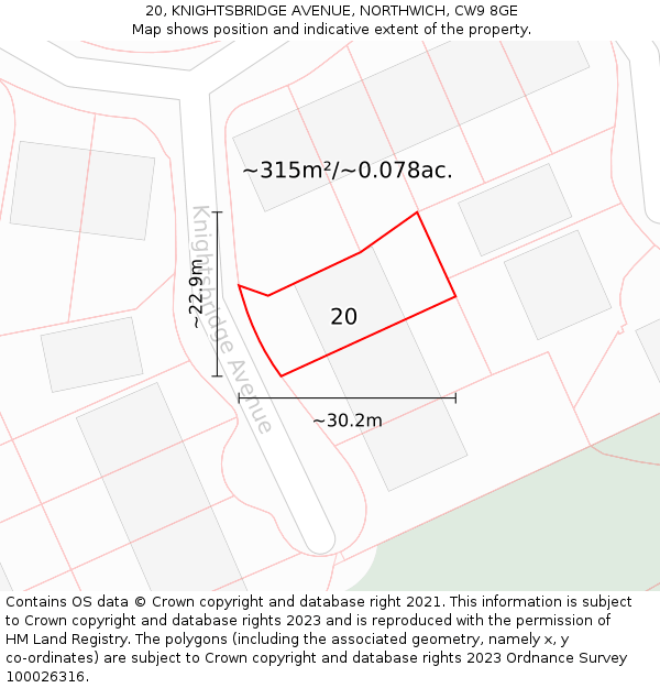 20, KNIGHTSBRIDGE AVENUE, NORTHWICH, CW9 8GE: Plot and title map