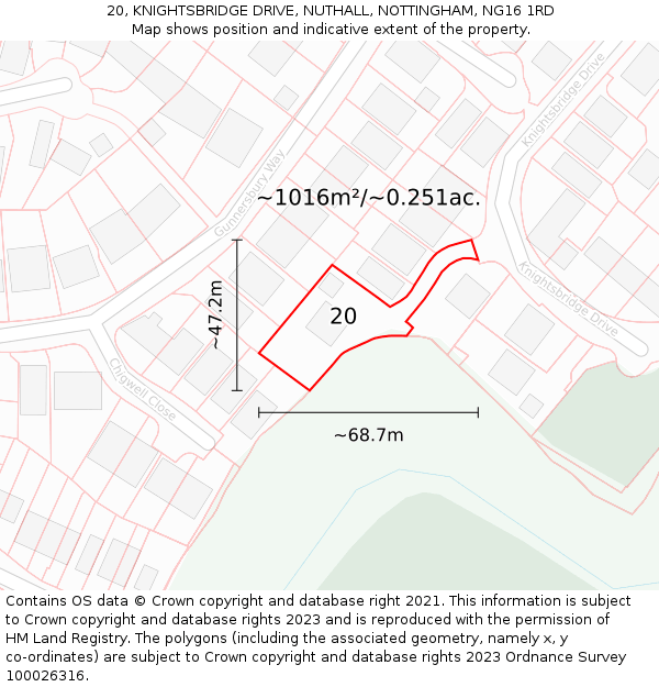 20, KNIGHTSBRIDGE DRIVE, NUTHALL, NOTTINGHAM, NG16 1RD: Plot and title map