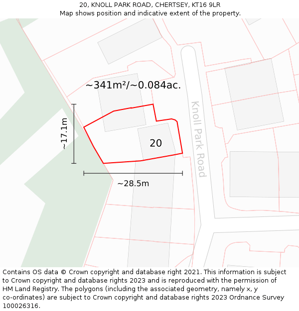 20, KNOLL PARK ROAD, CHERTSEY, KT16 9LR: Plot and title map