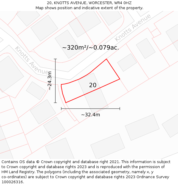 20, KNOTTS AVENUE, WORCESTER, WR4 0HZ: Plot and title map