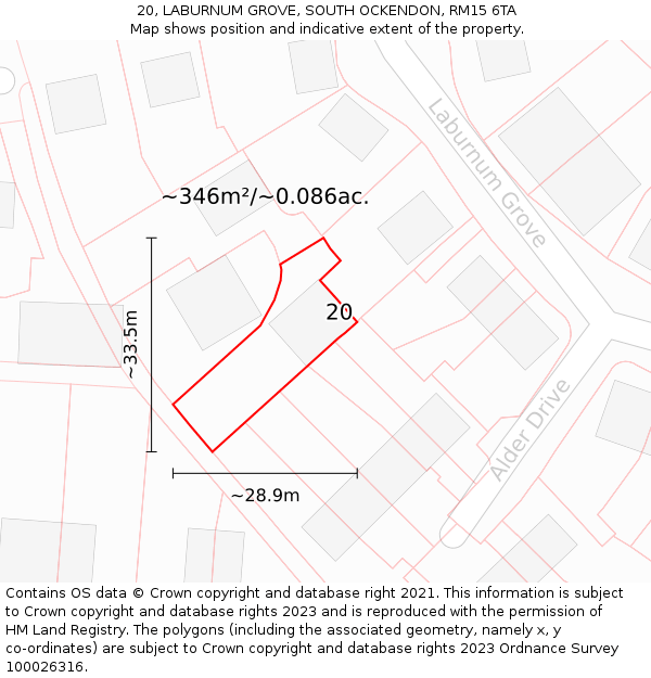 20, LABURNUM GROVE, SOUTH OCKENDON, RM15 6TA: Plot and title map