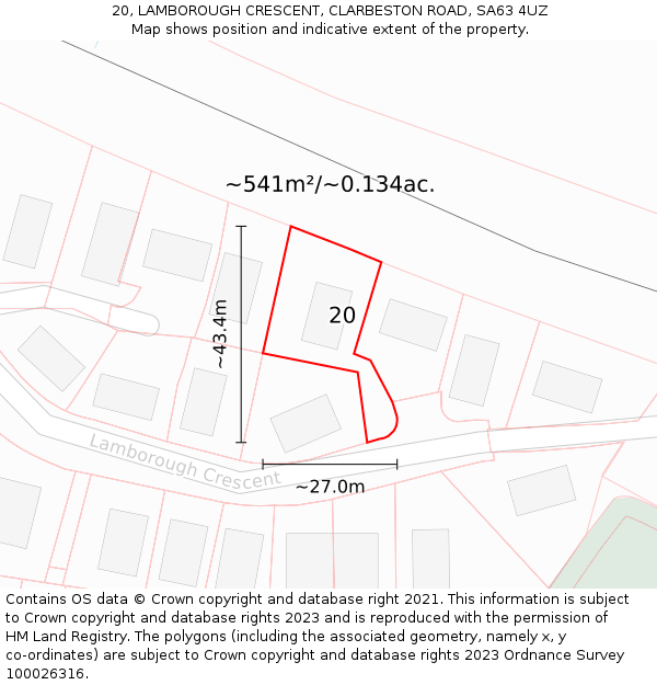 20, LAMBOROUGH CRESCENT, CLARBESTON ROAD, SA63 4UZ: Plot and title map