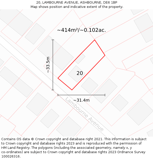 20, LAMBOURNE AVENUE, ASHBOURNE, DE6 1BP: Plot and title map