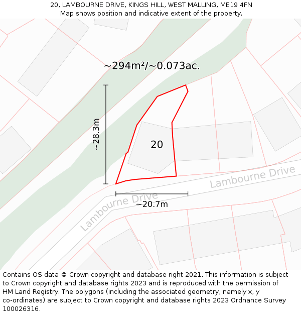 20, LAMBOURNE DRIVE, KINGS HILL, WEST MALLING, ME19 4FN: Plot and title map