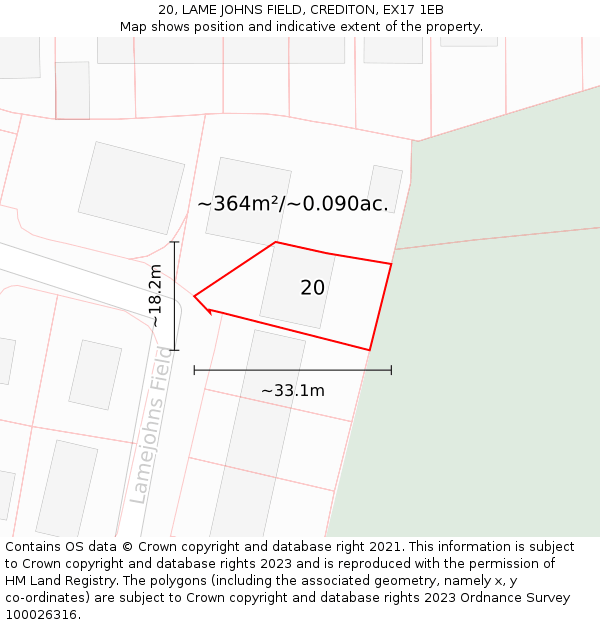 20, LAME JOHNS FIELD, CREDITON, EX17 1EB: Plot and title map