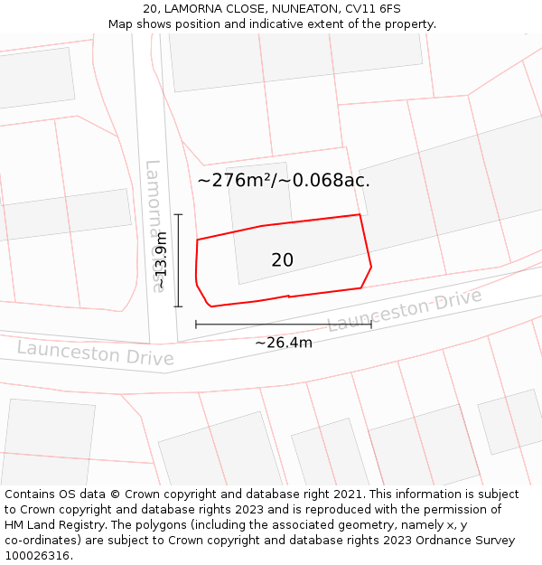 20, LAMORNA CLOSE, NUNEATON, CV11 6FS: Plot and title map