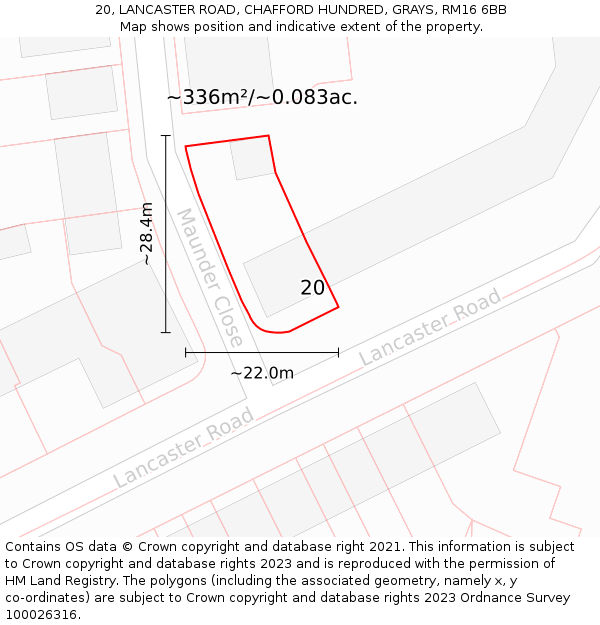 20, LANCASTER ROAD, CHAFFORD HUNDRED, GRAYS, RM16 6BB: Plot and title map