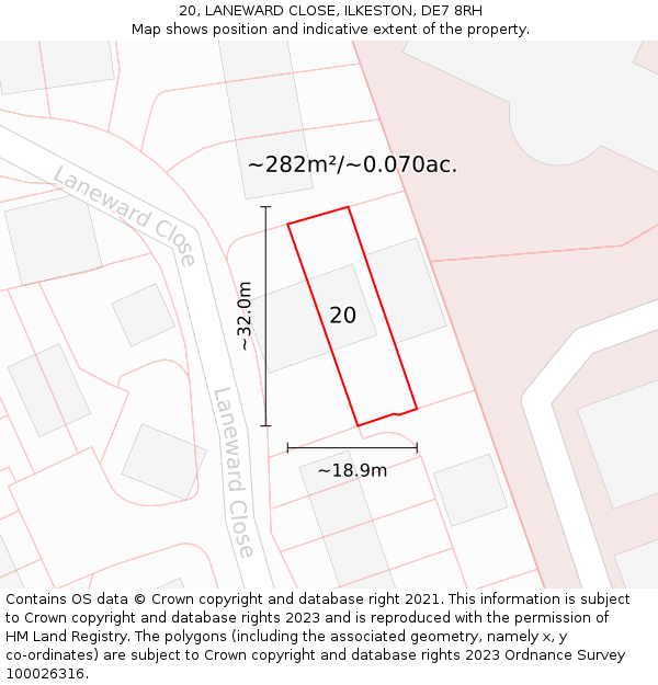 20, LANEWARD CLOSE, ILKESTON, DE7 8RH: Plot and title map