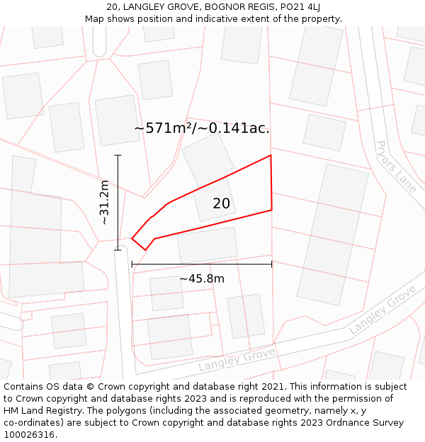 20, LANGLEY GROVE, BOGNOR REGIS, PO21 4LJ: Plot and title map