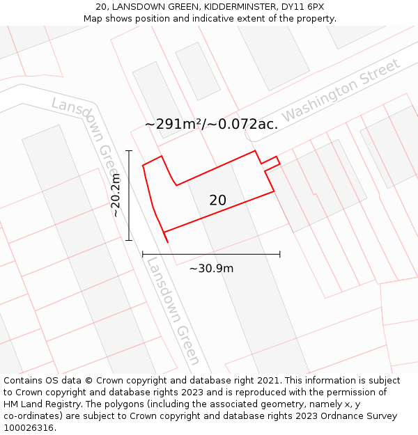 20, LANSDOWN GREEN, KIDDERMINSTER, DY11 6PX: Plot and title map