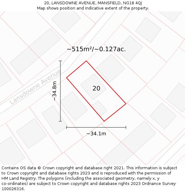 20, LANSDOWNE AVENUE, MANSFIELD, NG18 4QJ: Plot and title map