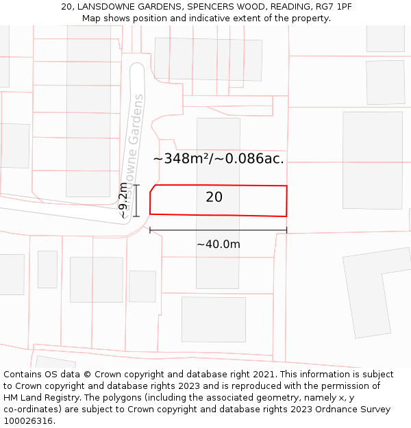 20, LANSDOWNE GARDENS, SPENCERS WOOD, READING, RG7 1PF: Plot and title map