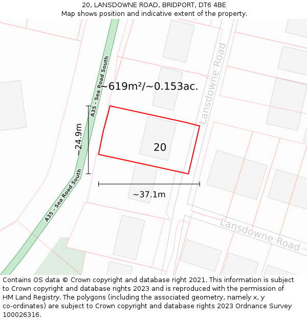 20, LANSDOWNE ROAD, BRIDPORT, DT6 4BE: Plot and title map