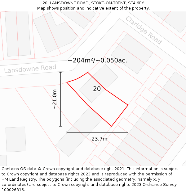 20, LANSDOWNE ROAD, STOKE-ON-TRENT, ST4 6EY: Plot and title map