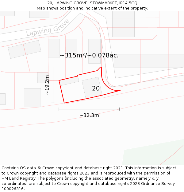 20, LAPWING GROVE, STOWMARKET, IP14 5GQ: Plot and title map