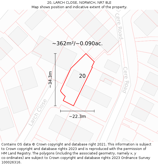 20, LARCH CLOSE, NORWICH, NR7 8LE: Plot and title map