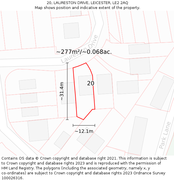 20, LAURESTON DRIVE, LEICESTER, LE2 2AQ: Plot and title map
