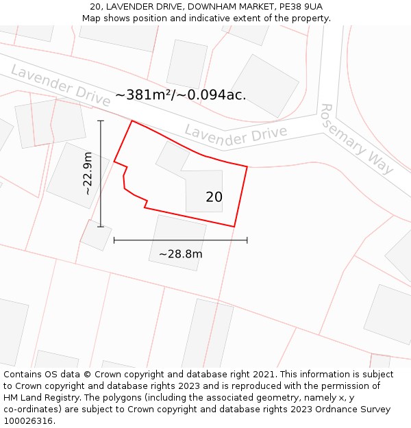 20, LAVENDER DRIVE, DOWNHAM MARKET, PE38 9UA: Plot and title map