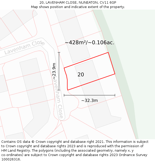 20, LAVENHAM CLOSE, NUNEATON, CV11 6GP: Plot and title map