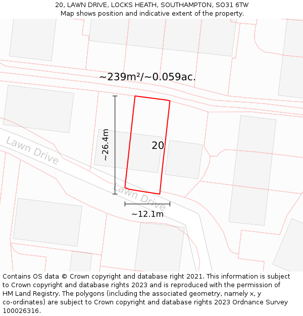 20, LAWN DRIVE, LOCKS HEATH, SOUTHAMPTON, SO31 6TW: Plot and title map
