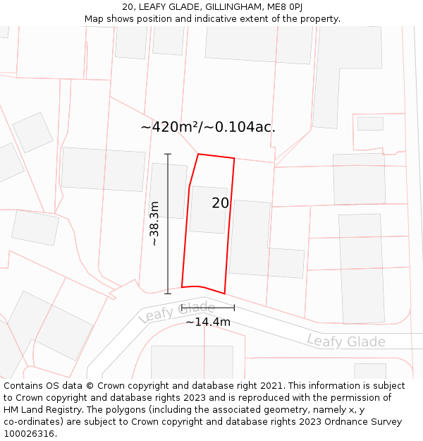 20, LEAFY GLADE, GILLINGHAM, ME8 0PJ: Plot and title map