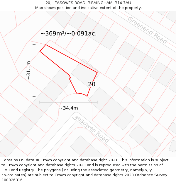 20, LEASOWES ROAD, BIRMINGHAM, B14 7AU: Plot and title map