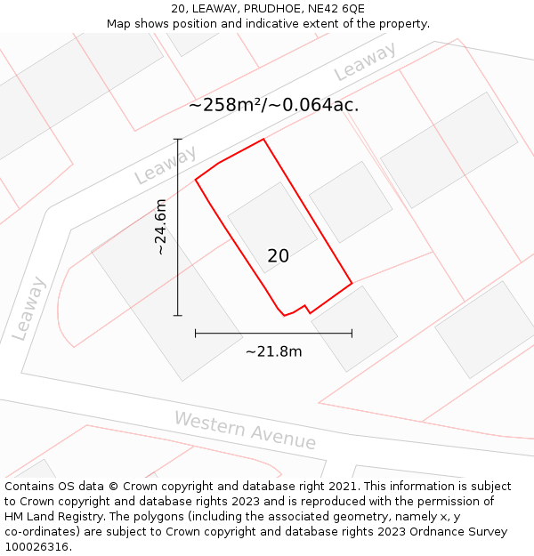 20, LEAWAY, PRUDHOE, NE42 6QE: Plot and title map