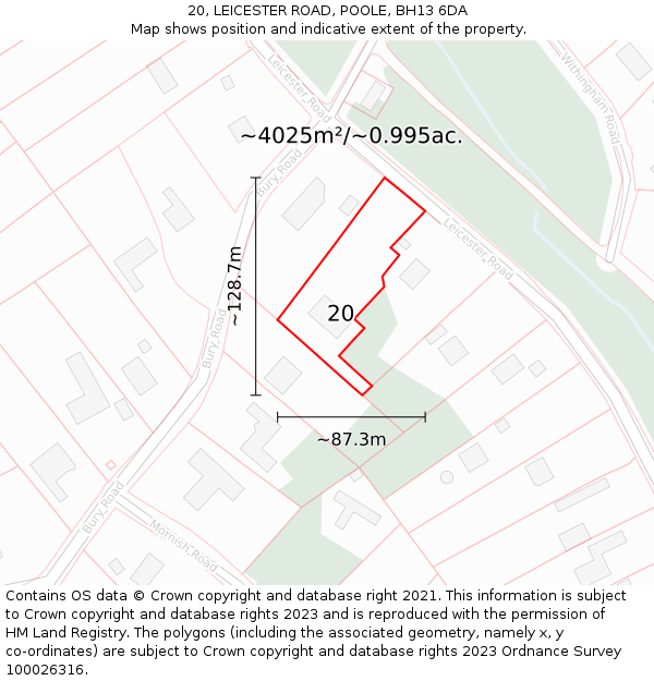 20, LEICESTER ROAD, POOLE, BH13 6DA: Plot and title map