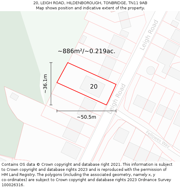 20, LEIGH ROAD, HILDENBOROUGH, TONBRIDGE, TN11 9AB: Plot and title map