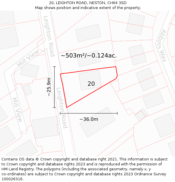 20, LEIGHTON ROAD, NESTON, CH64 3SD: Plot and title map