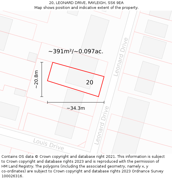20, LEONARD DRIVE, RAYLEIGH, SS6 9EA: Plot and title map