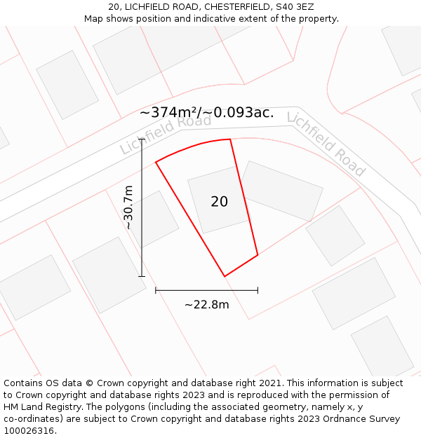 20, LICHFIELD ROAD, CHESTERFIELD, S40 3EZ: Plot and title map