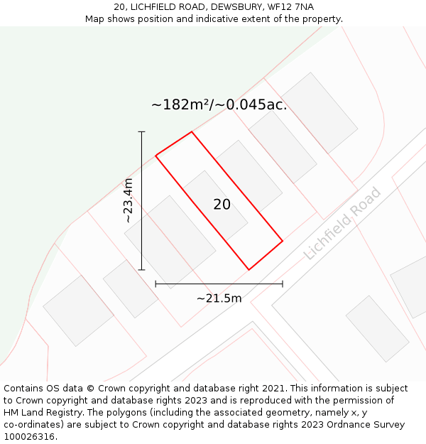 20, LICHFIELD ROAD, DEWSBURY, WF12 7NA: Plot and title map