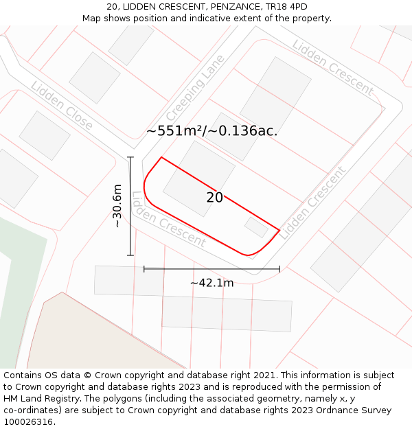 20, LIDDEN CRESCENT, PENZANCE, TR18 4PD: Plot and title map