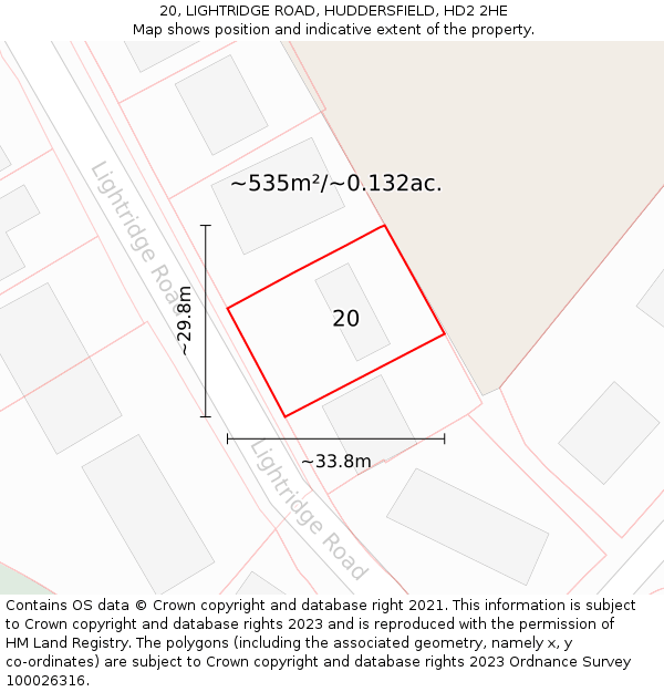 20, LIGHTRIDGE ROAD, HUDDERSFIELD, HD2 2HE: Plot and title map