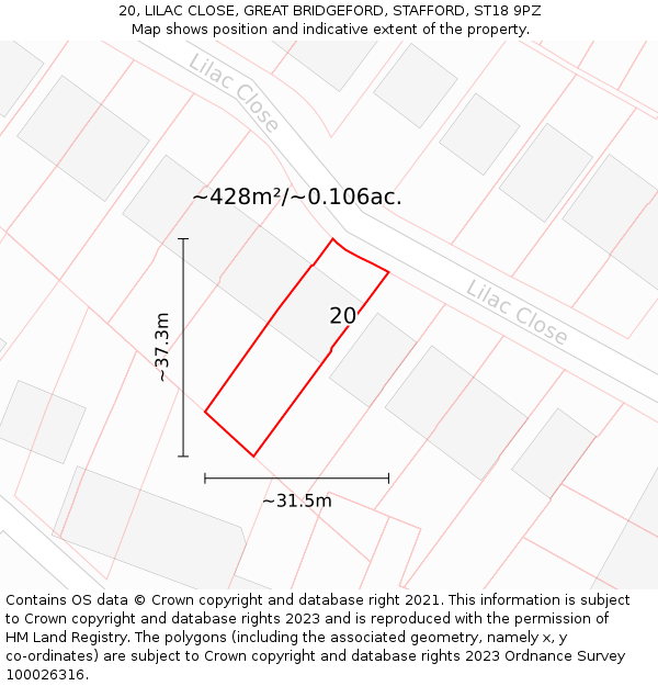 20, LILAC CLOSE, GREAT BRIDGEFORD, STAFFORD, ST18 9PZ: Plot and title map