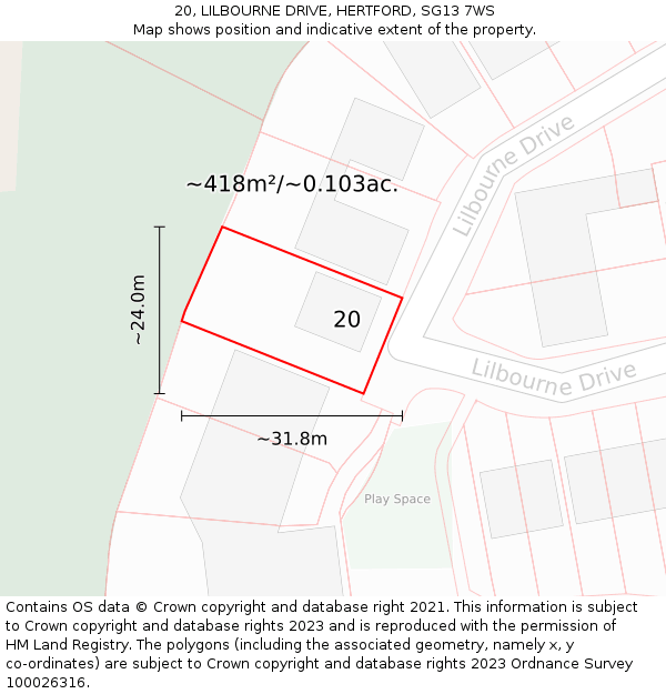 20, LILBOURNE DRIVE, HERTFORD, SG13 7WS: Plot and title map